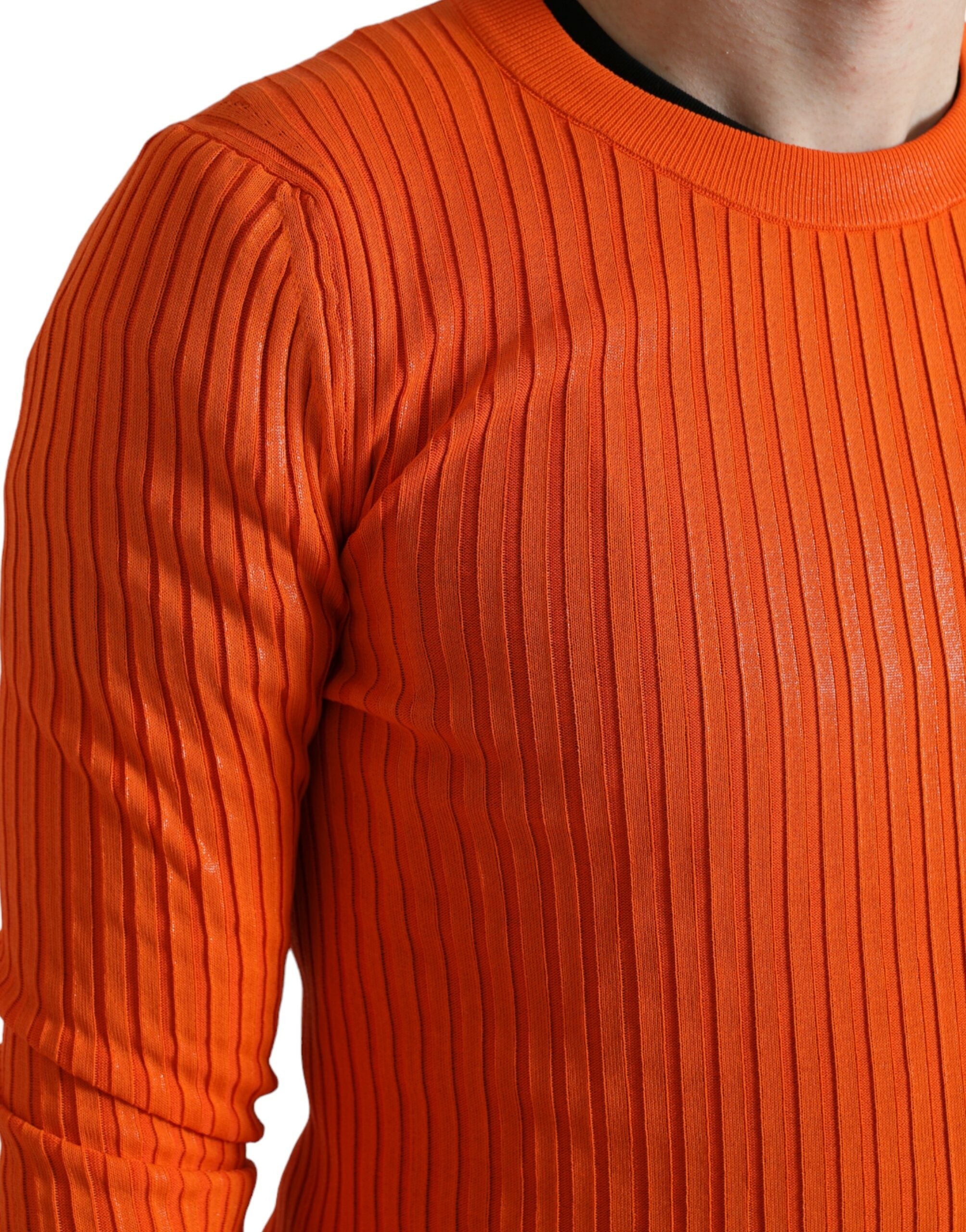 Orange Knitted Crewneck Men Pullover Sweater - ventzia
