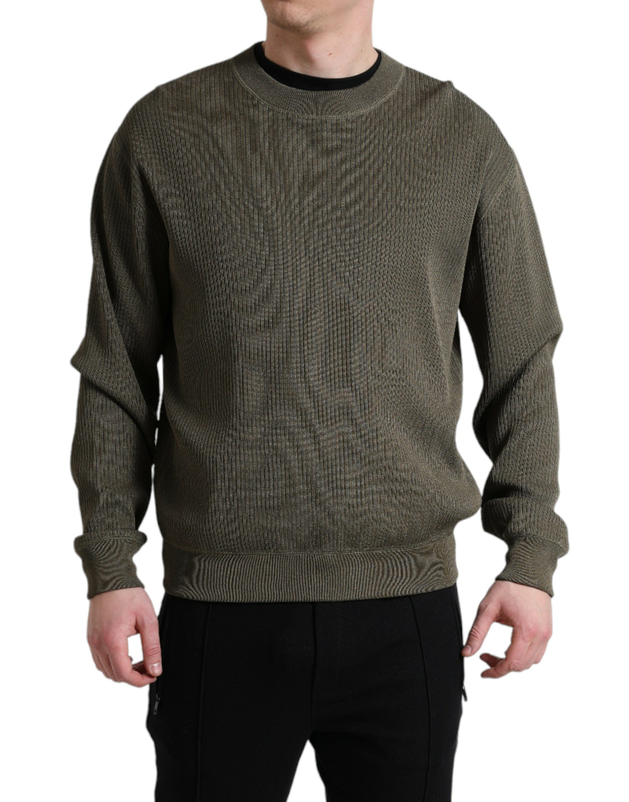 Green Viscose Crew Neck Men Pullover Sweater - ventzia