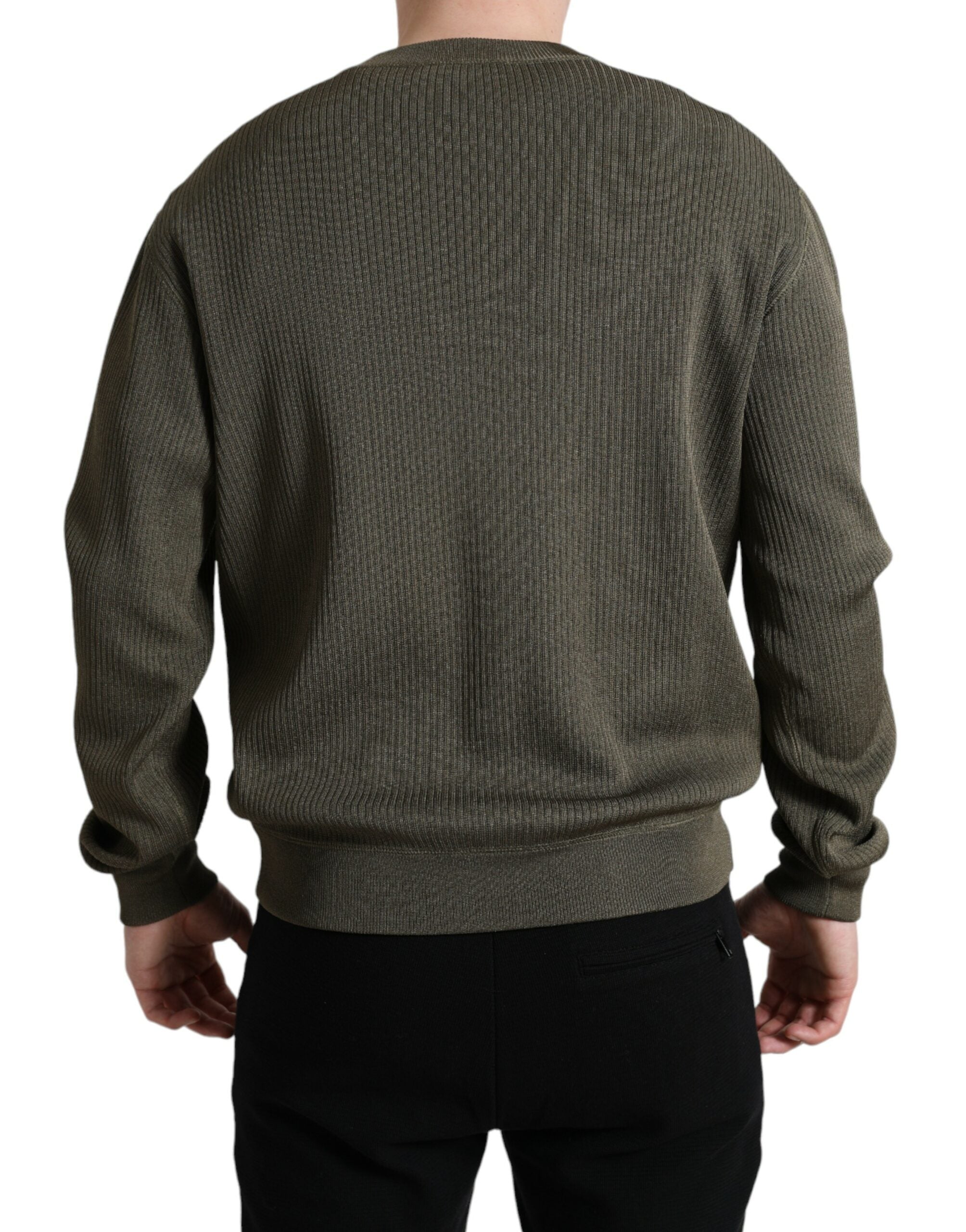Green Viscose Crew Neck Men Pullover Sweater - ventzia