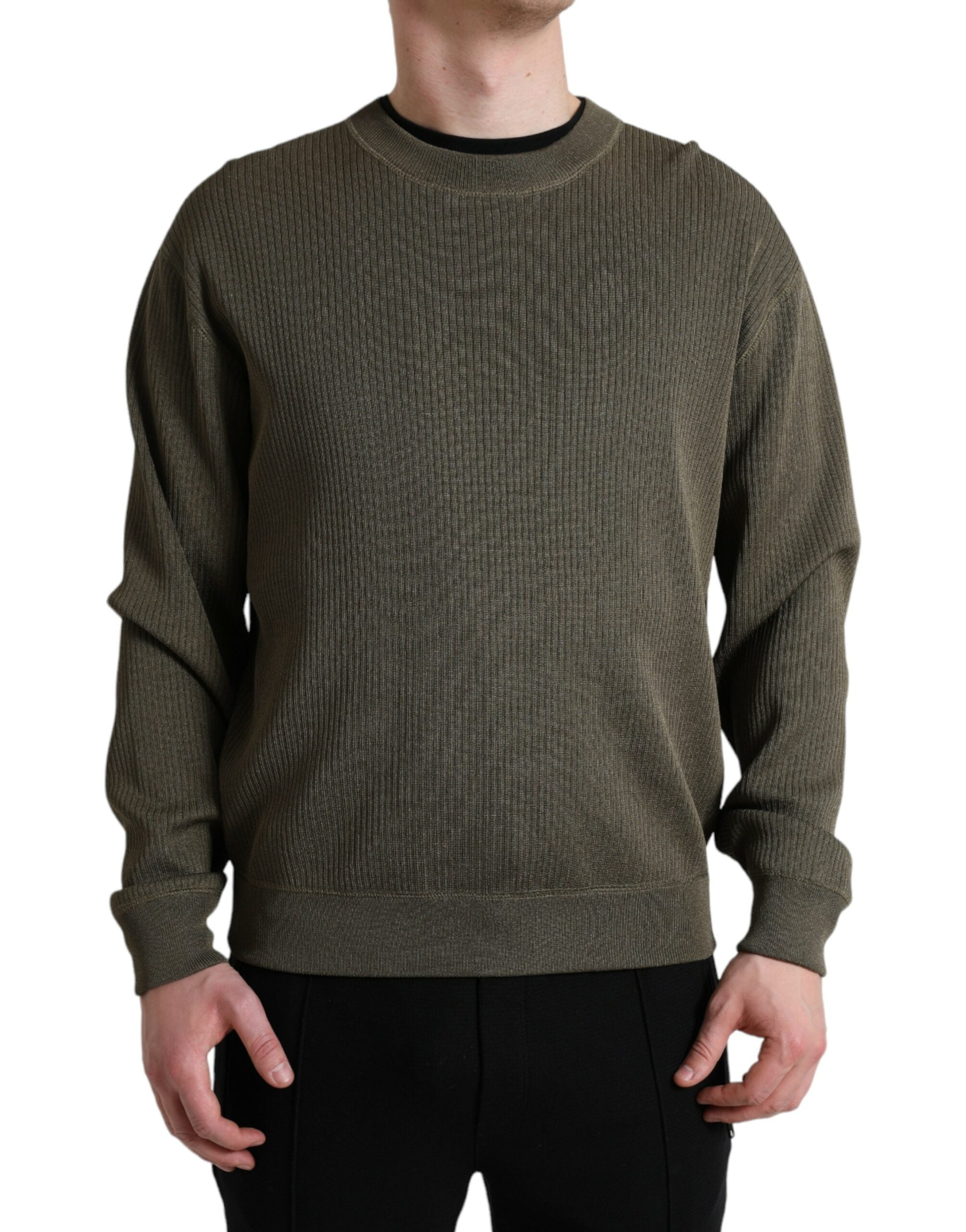 Green Viscose Crew Neck Men Pullover Sweater - ventzia