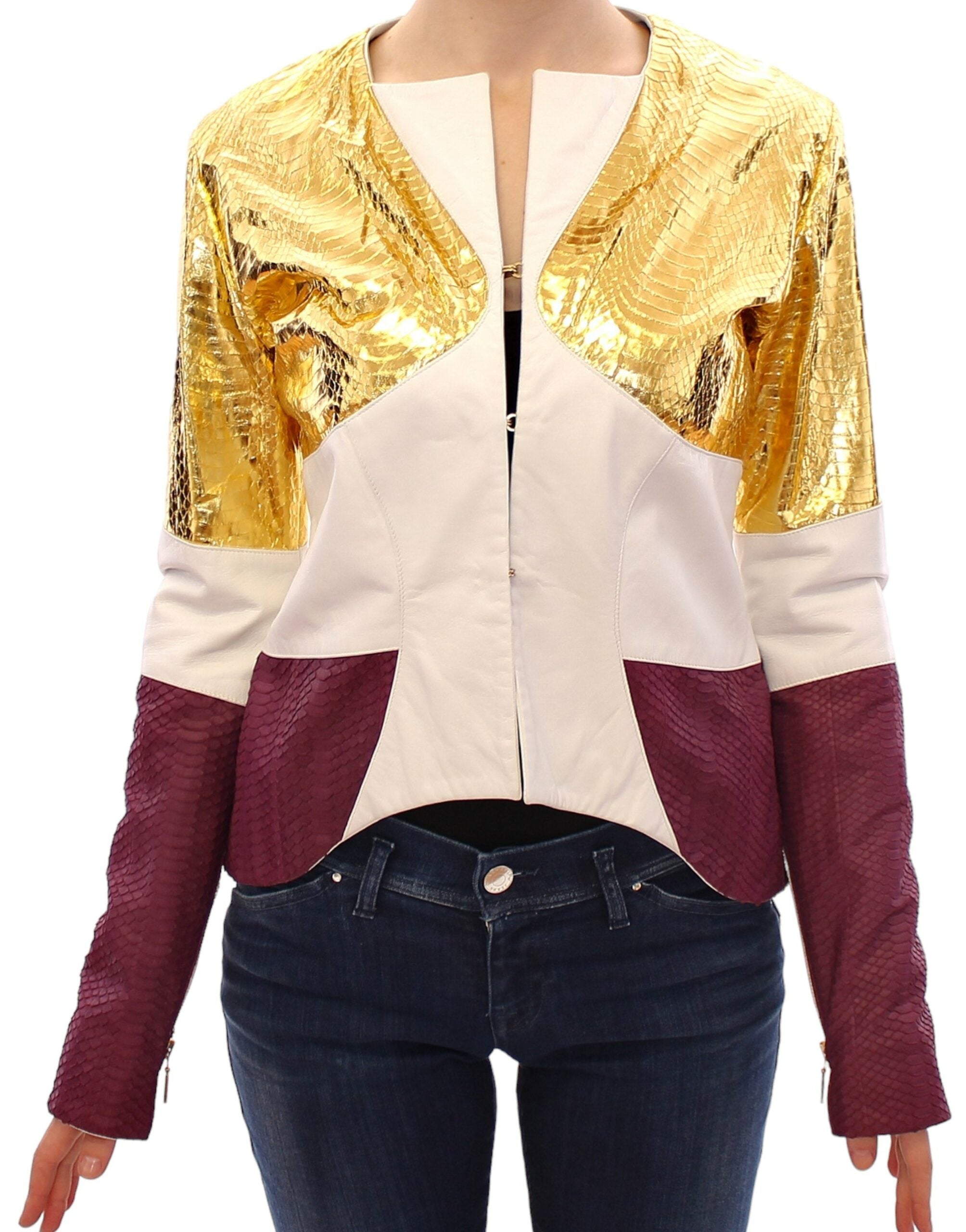 Elegant Metallic Croc Print Leather Jacket - ventzia