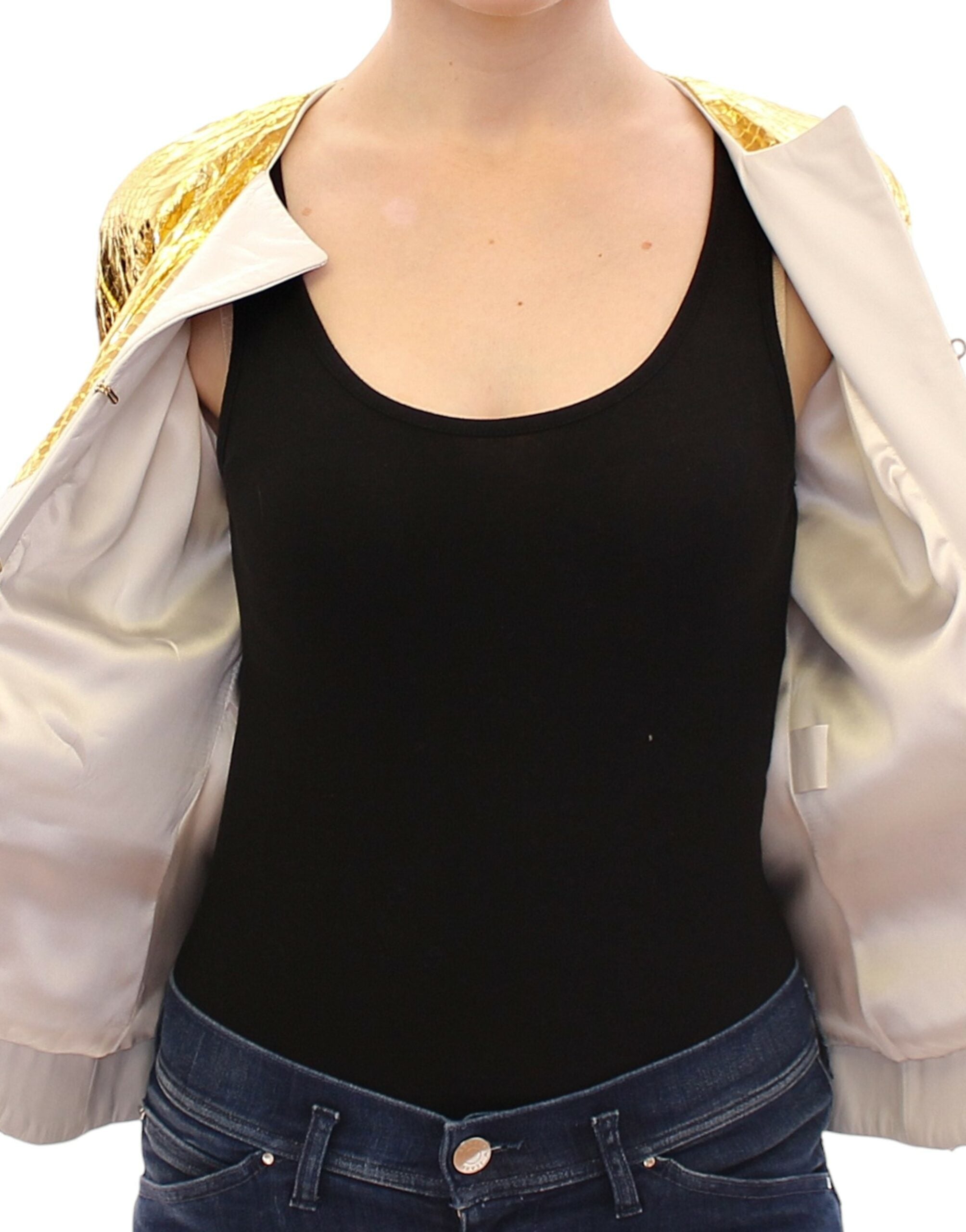 Elegant Metallic Croc Print Leather Jacket - ventzia