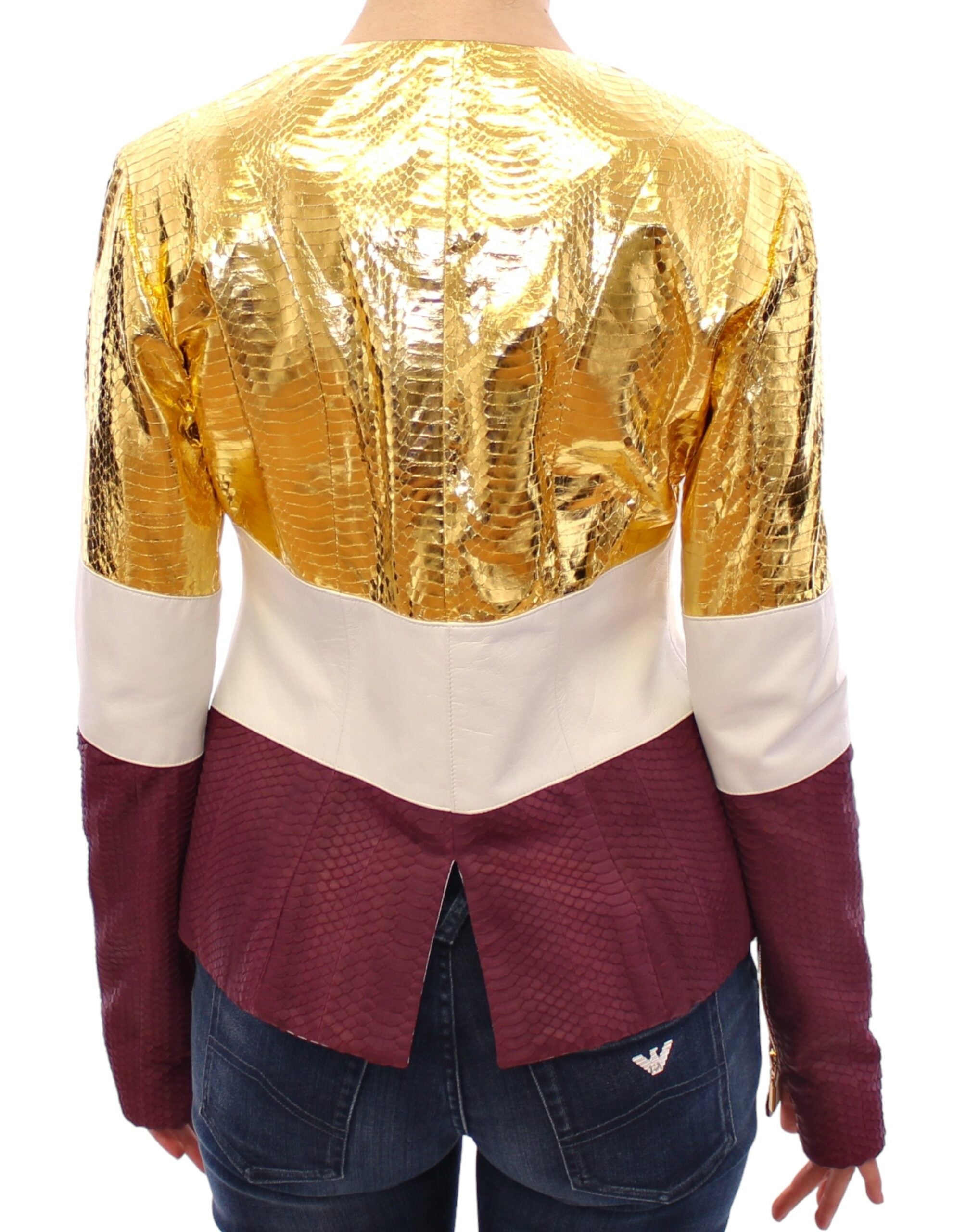 Elegant Metallic Croc Print Leather Jacket - ventzia