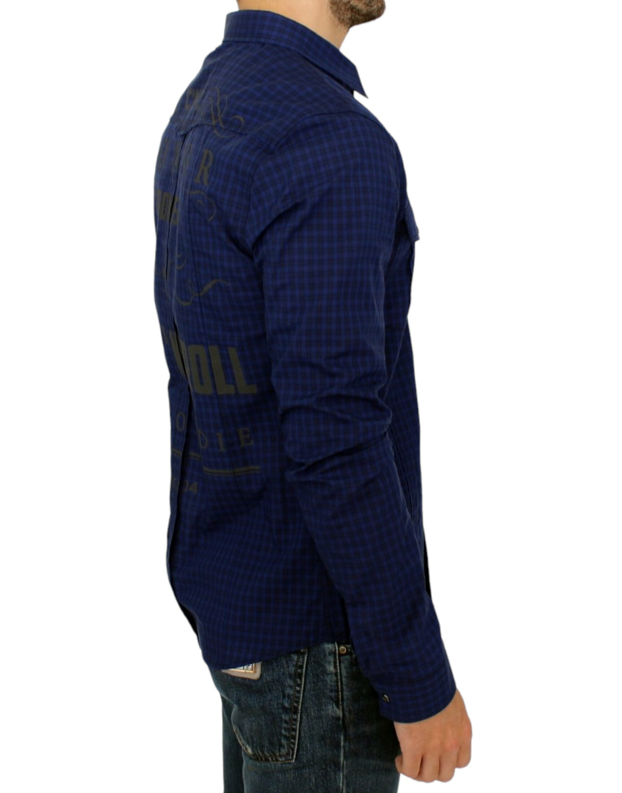 Chic Blue Checkered Casual Cotton Shirt - ventzia