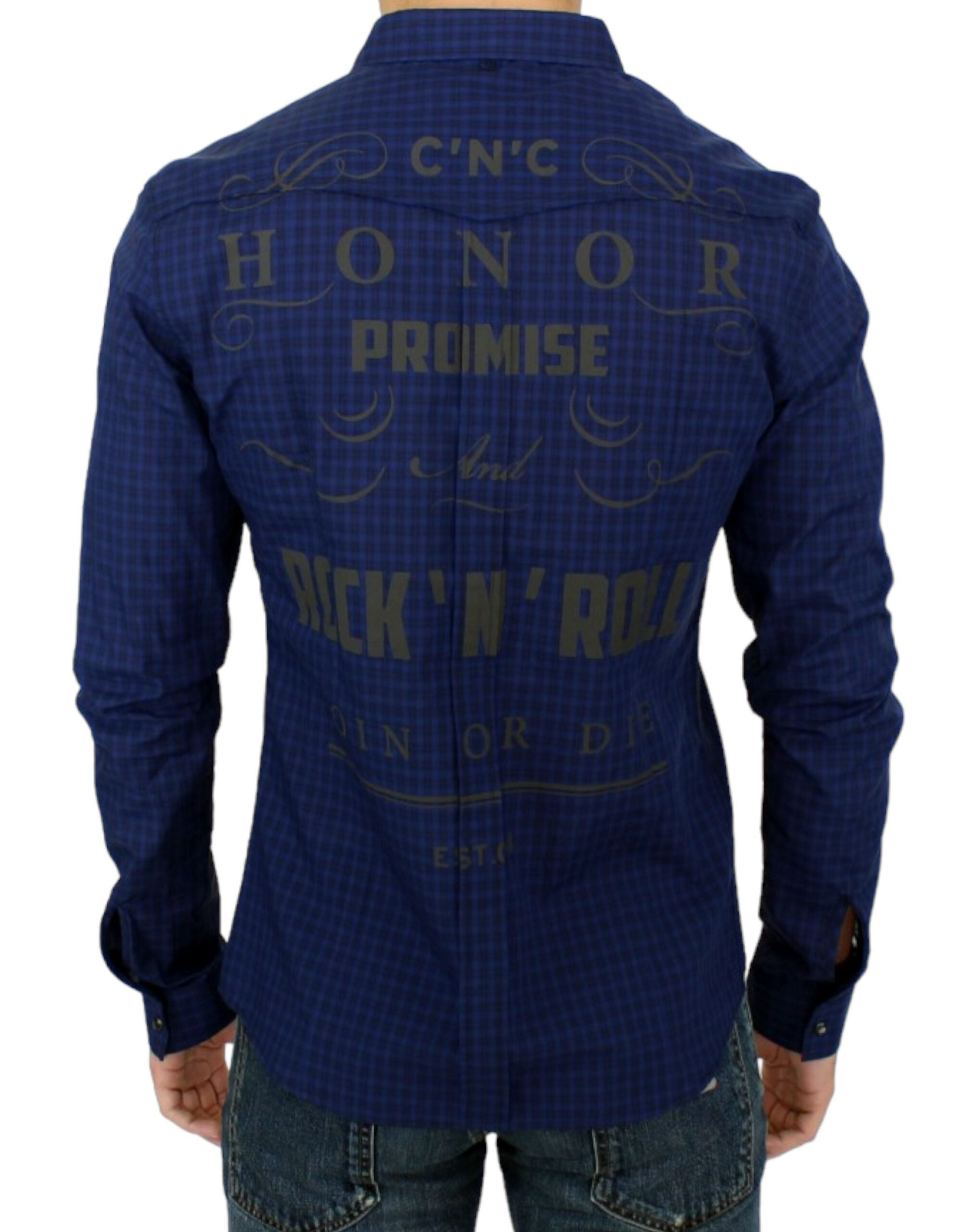 Chic Blue Checkered Casual Cotton Shirt - ventzia