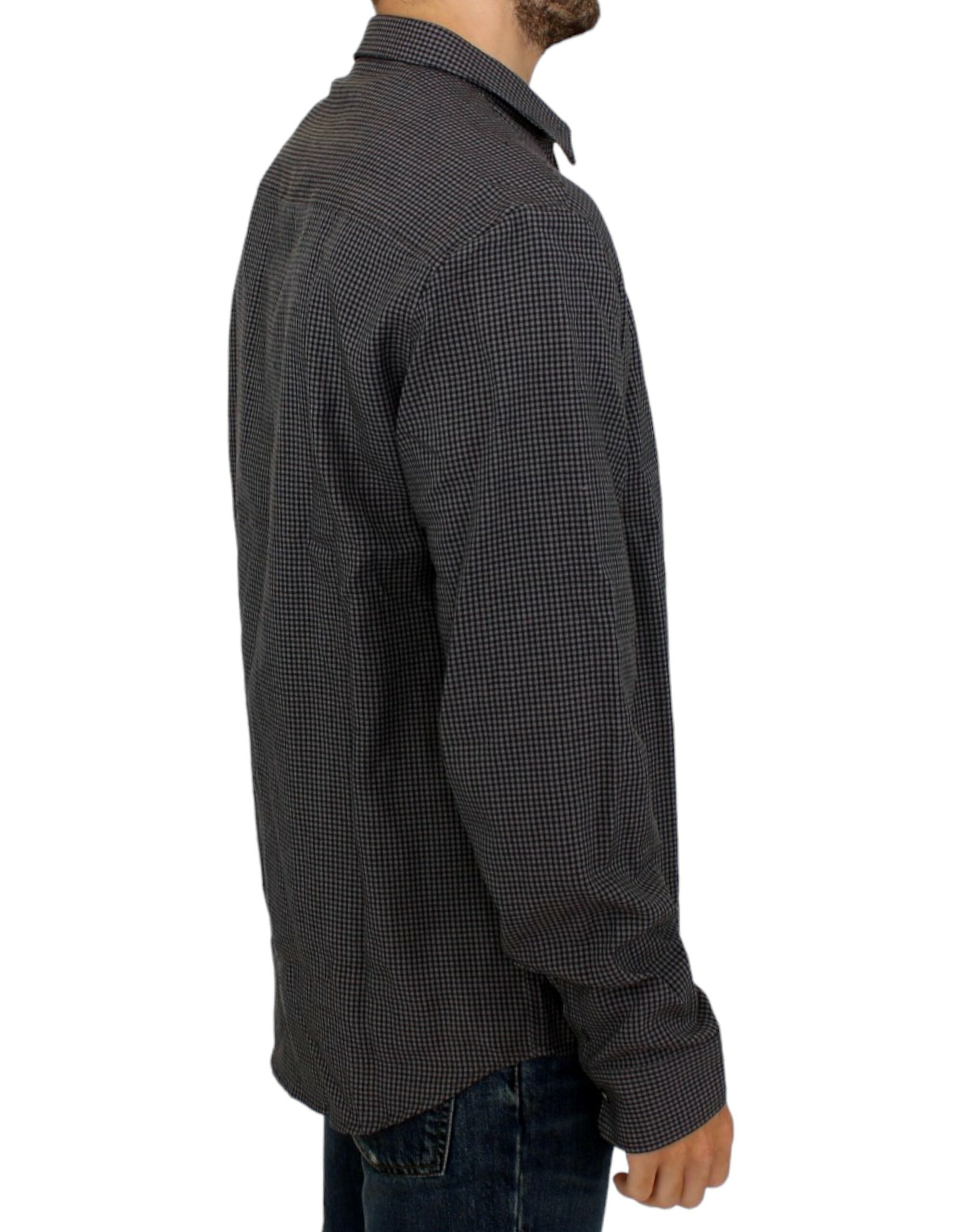 Chic Gray Checked Casual Linen Blend Shirt - ventzia