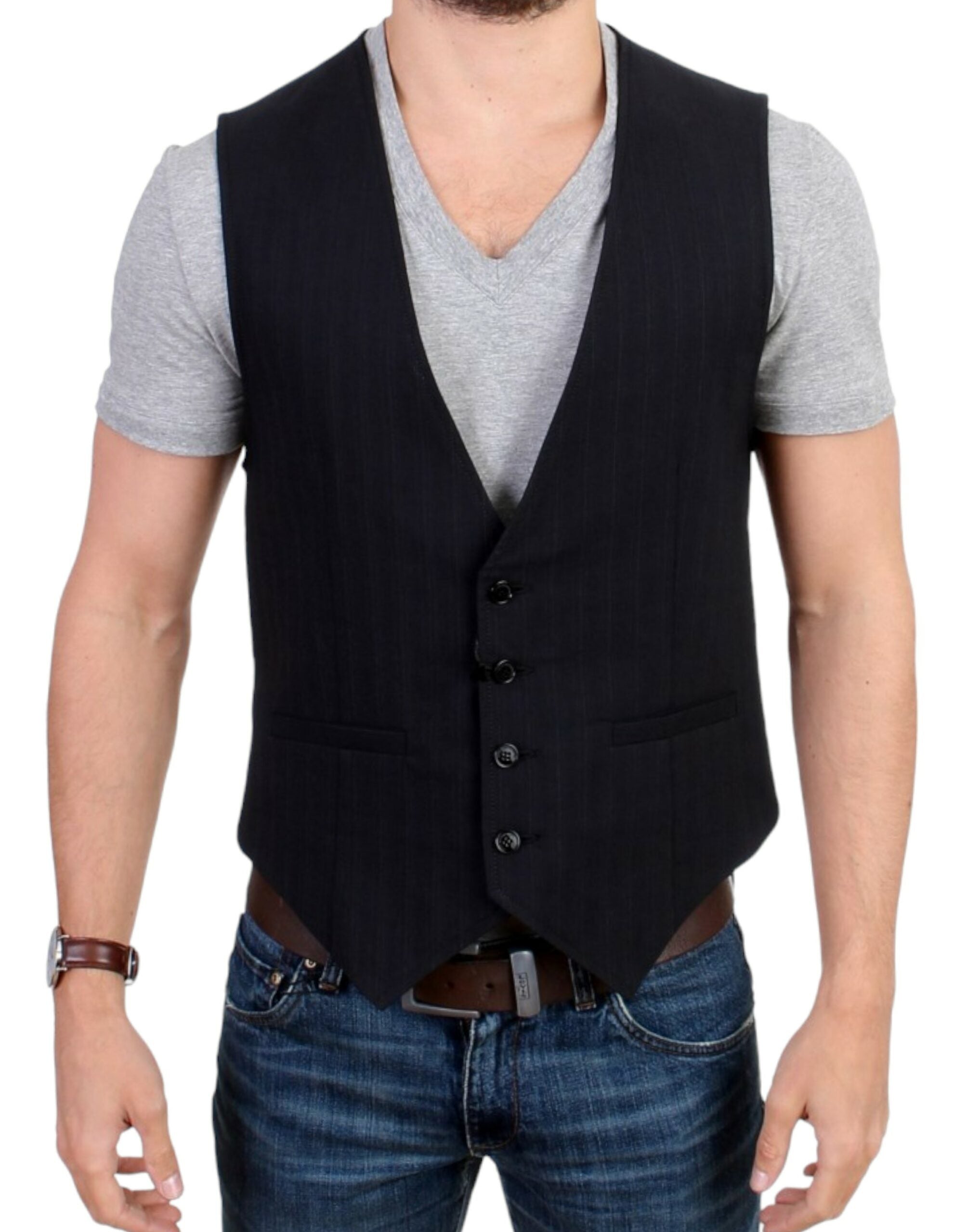 Elegant Striped Casual Vest - Cotton Blend - ventzia
