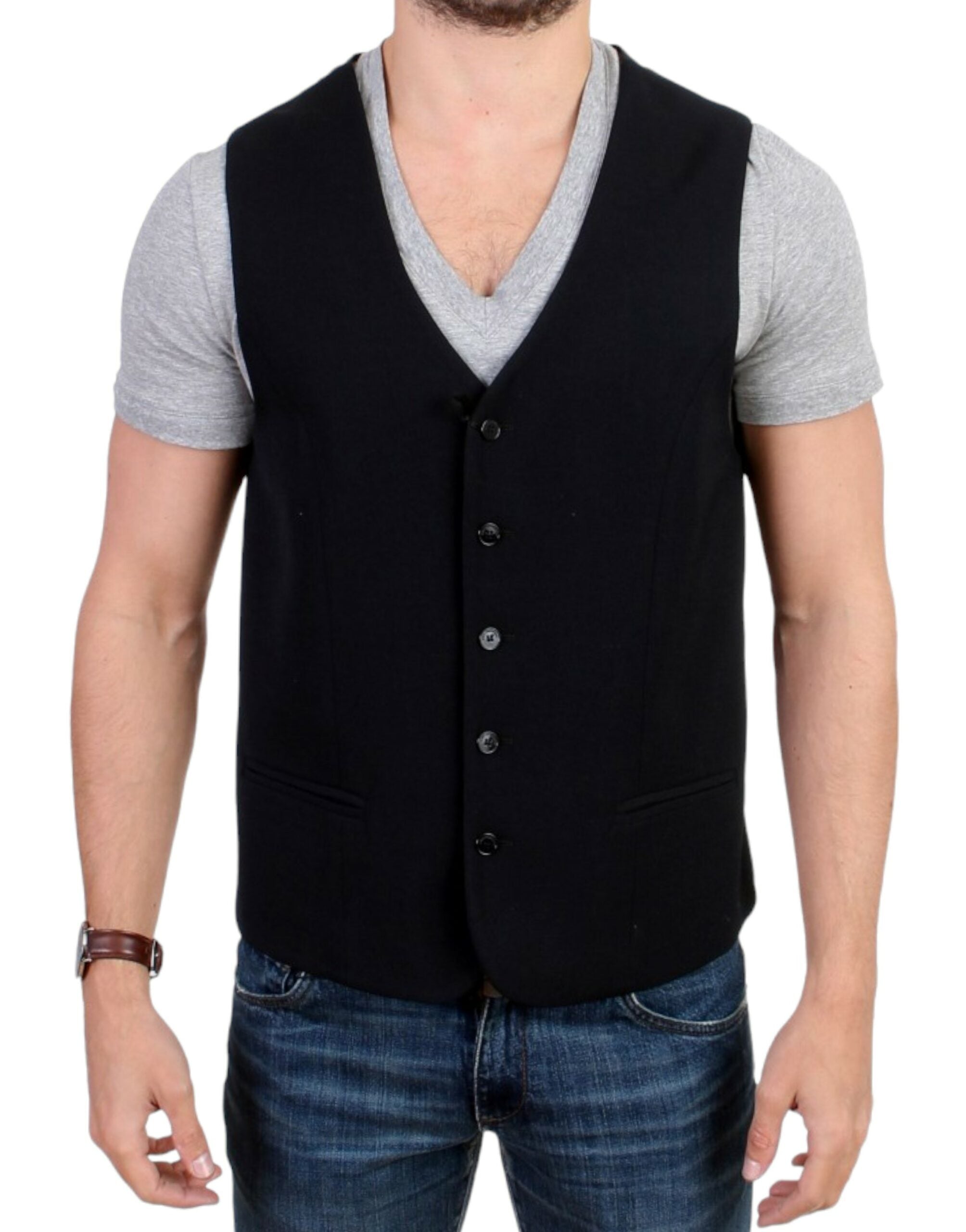 Elegant Black Wool Blend Casual Vest - ventzia