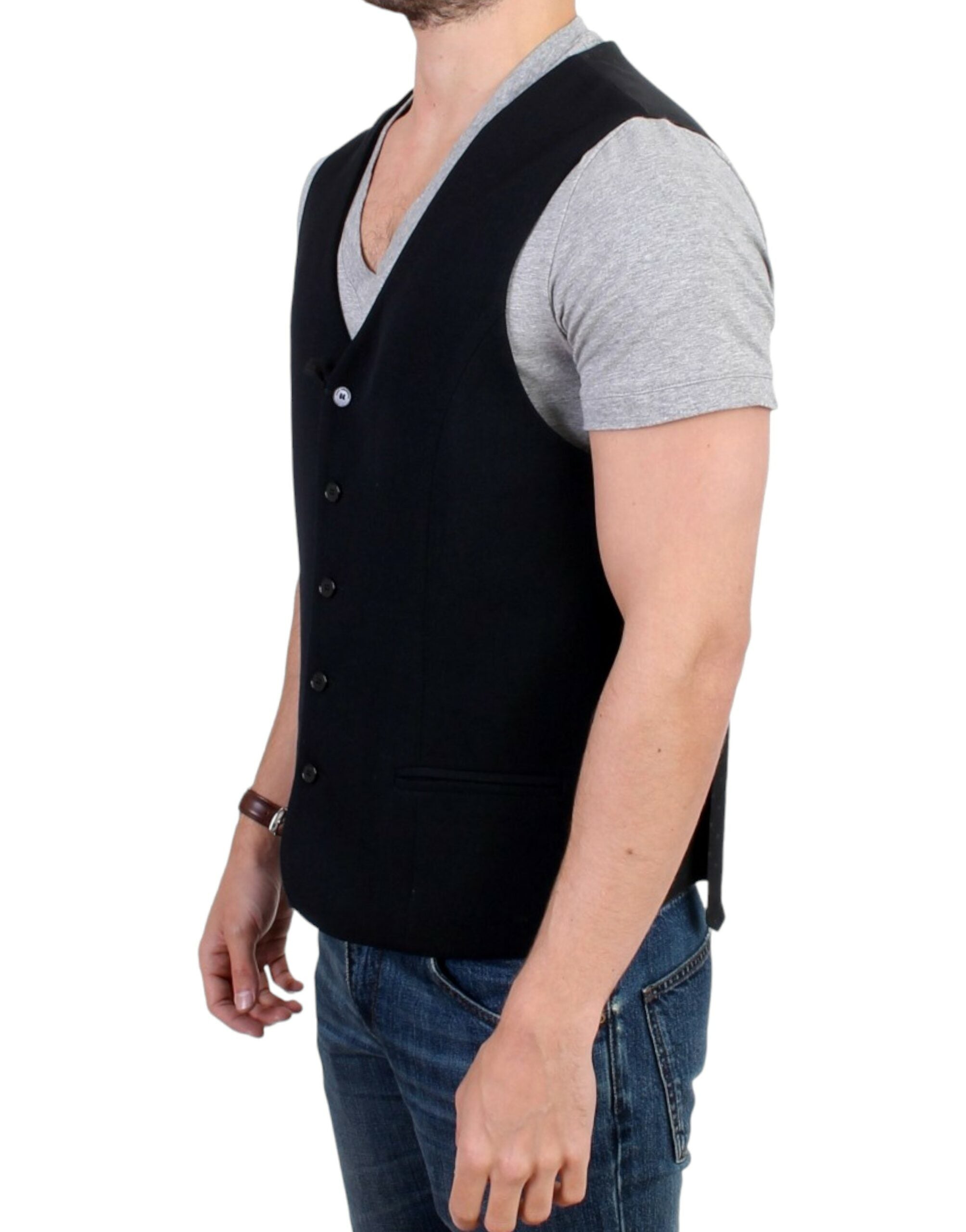 Elegant Black Wool Blend Casual Vest - ventzia