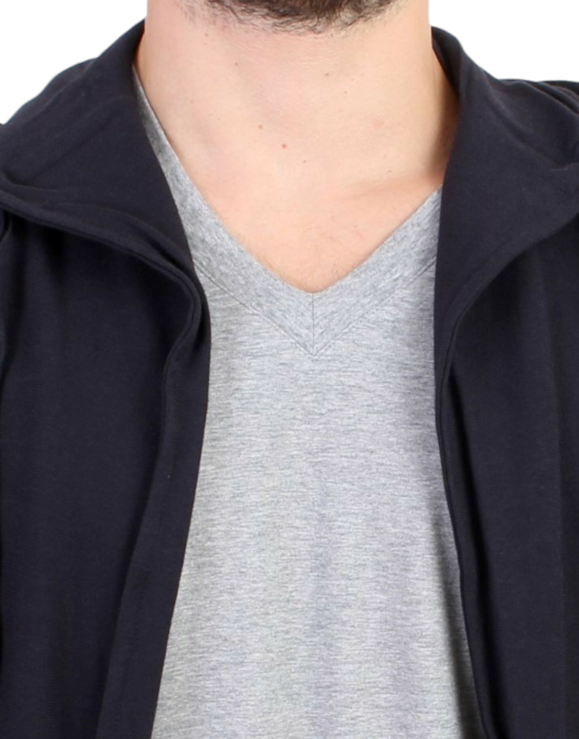 Elegant Blue Hooded Cotton Sweater - ventzia