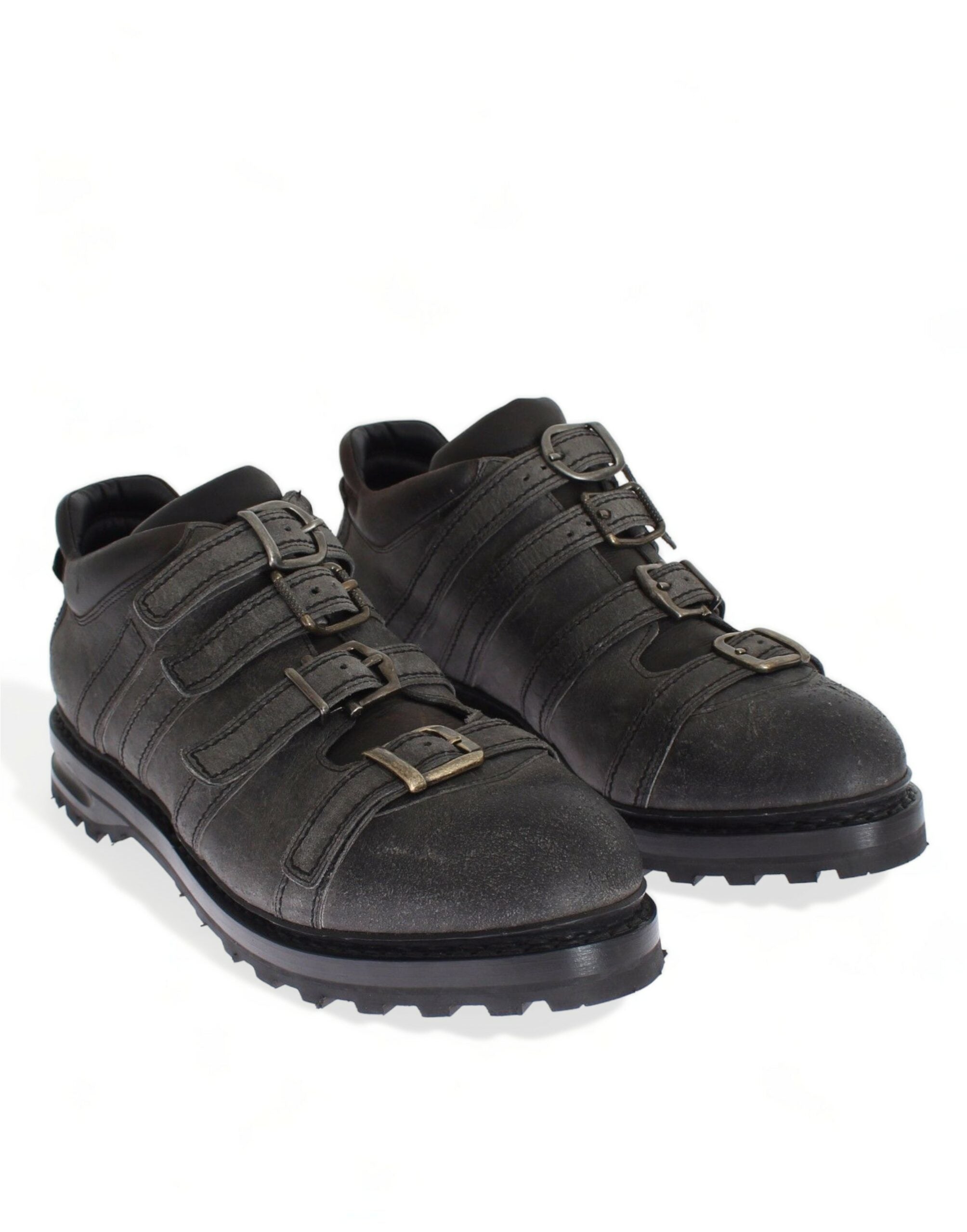 Elegant Gray Leather Ankle Boots - ventzia