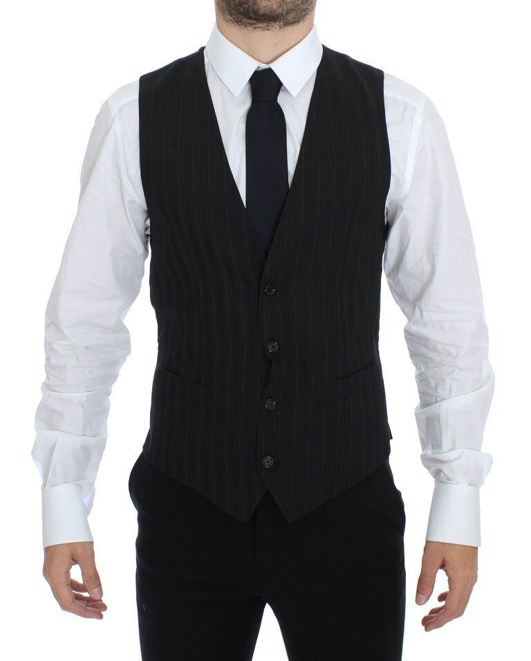 Elegant Striped Wool Dress Vest - ventzia