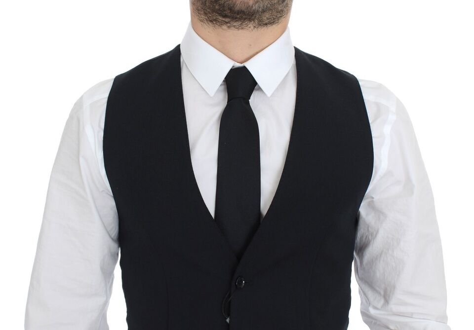 Elegant Blue Wool Dress Vest - ventzia