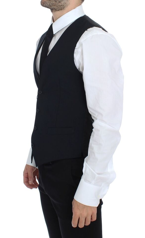 Elegant Blue Wool Dress Vest - ventzia