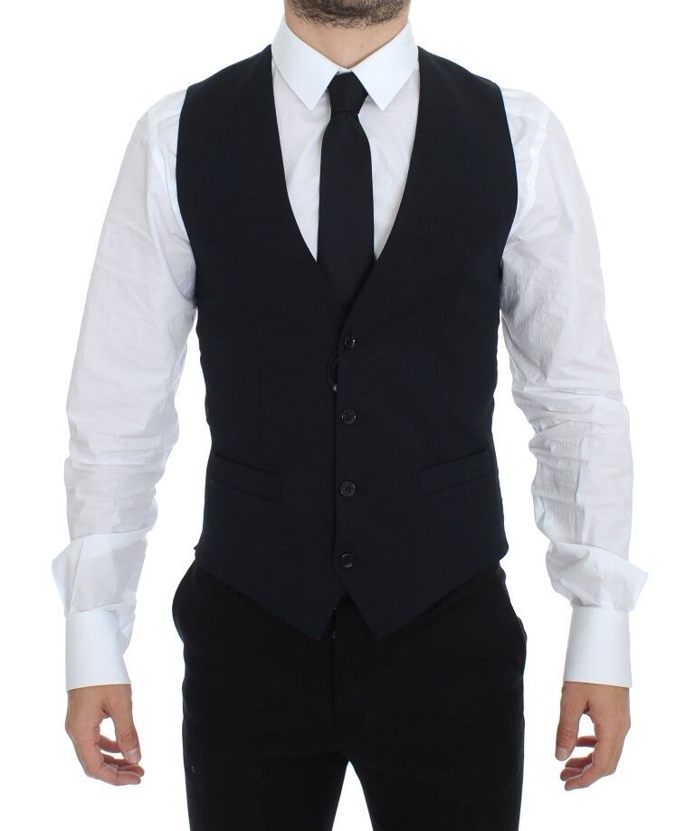 Elegant Blue Wool Dress Vest - ventzia