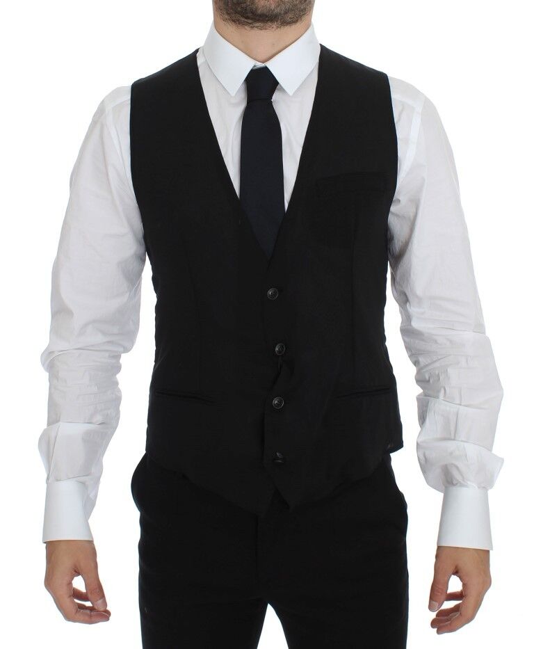 Elegant Black Wool Dress Vest - ventzia