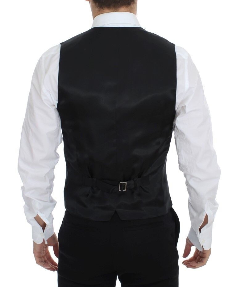 Chic Black Striped Wool Silk Dress Vest - ventzia