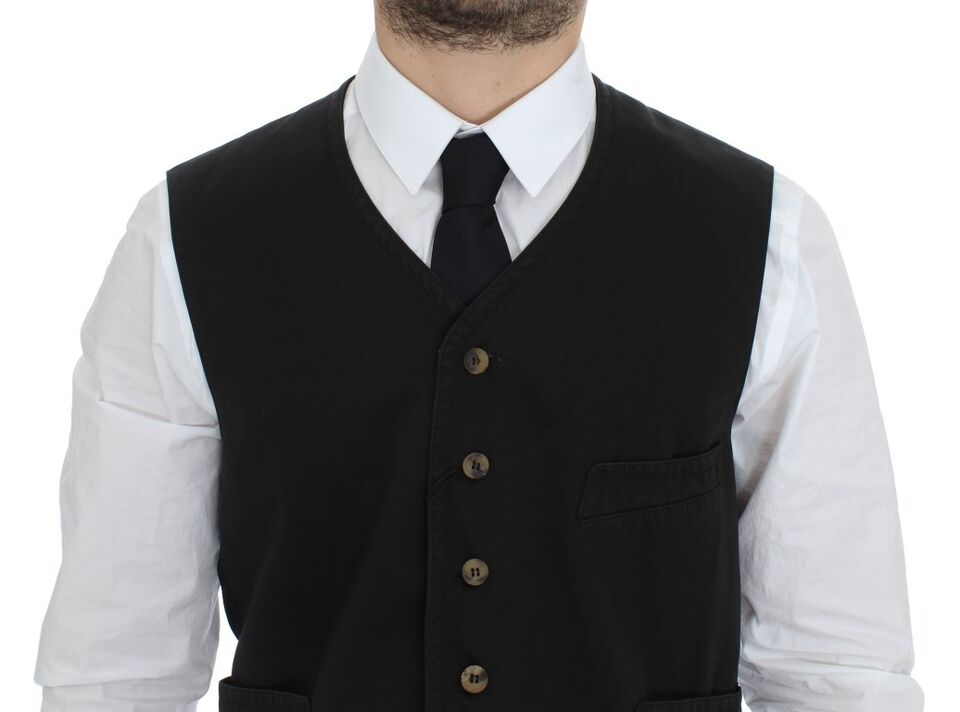 Elegant Black Cotton Blend Dress Vest - ventzia