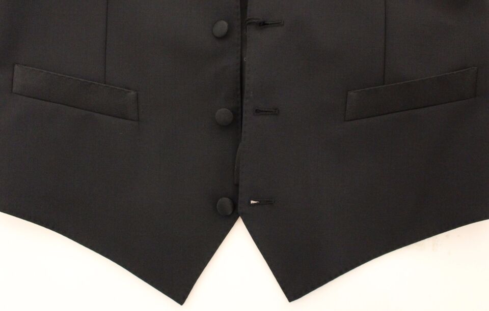 Elegant Silk-Wool Black Dress Vest - ventzia