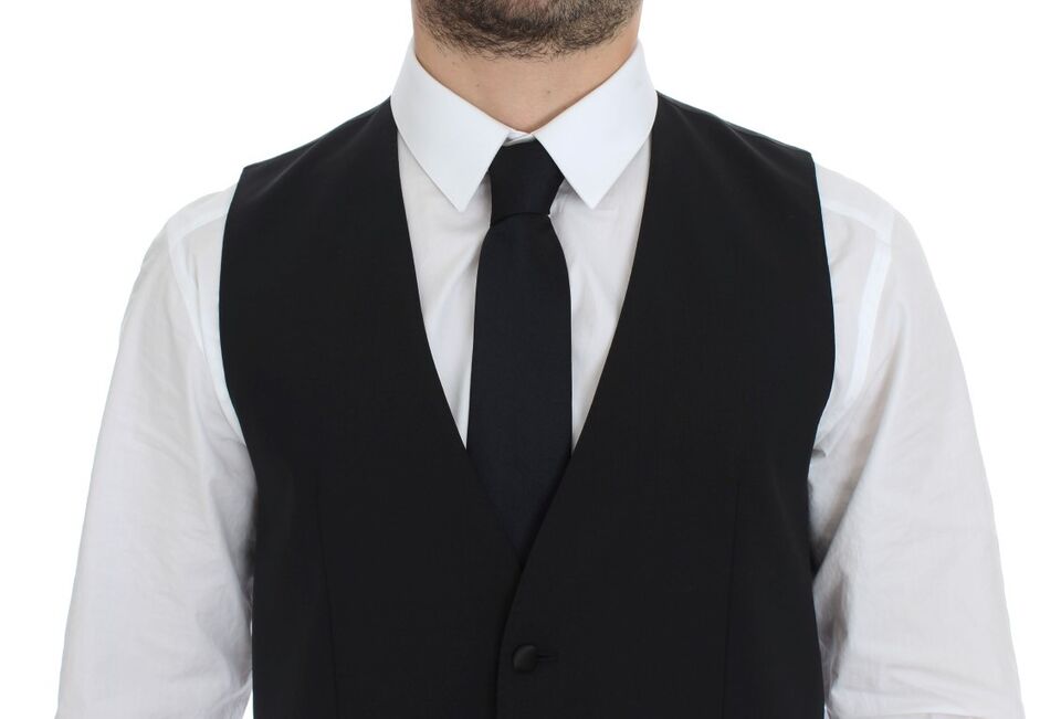 Elegant Silk-Wool Black Dress Vest - ventzia