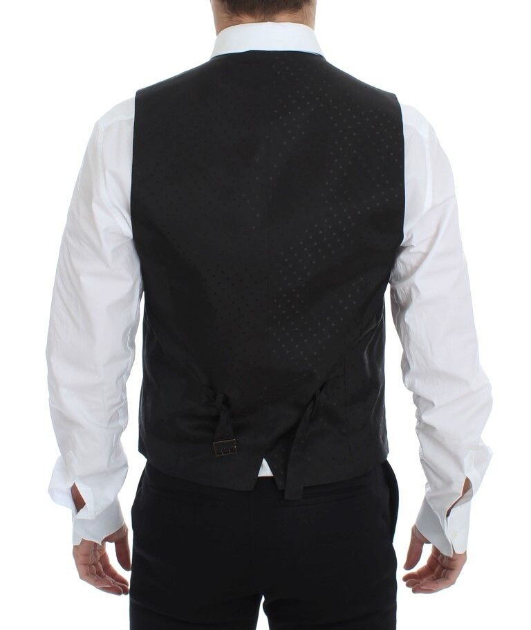 Elegant Silk-Wool Black Dress Vest - ventzia
