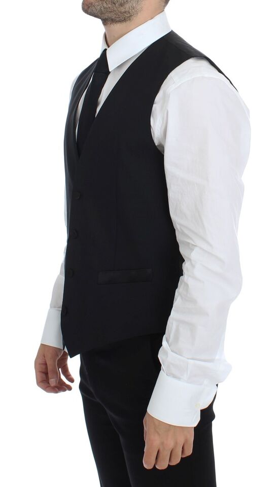 Elegant Silk-Wool Black Dress Vest - ventzia