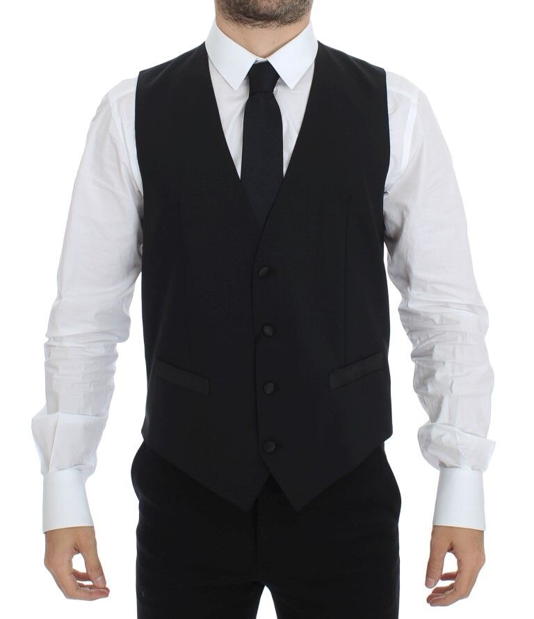 Elegant Silk-Wool Black Dress Vest - ventzia