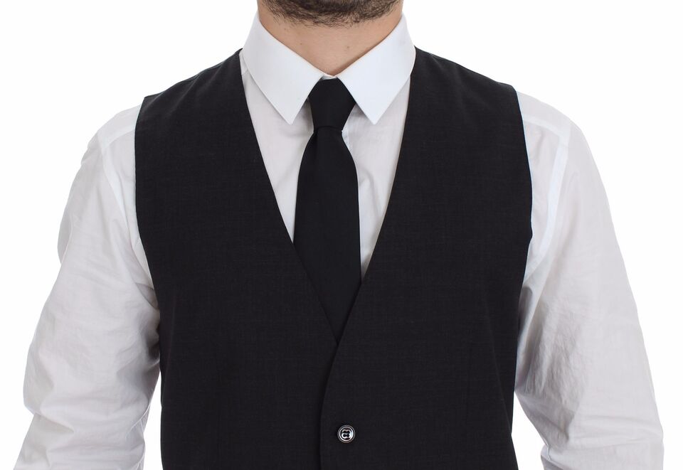 Sleek Gray Wool Dress Vest - ventzia