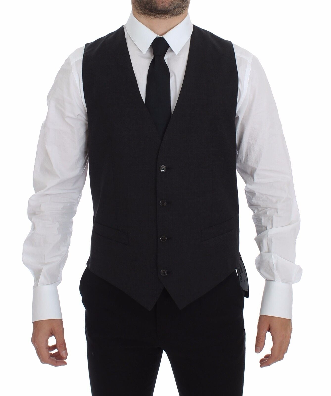 Sleek Gray Wool Dress Vest - ventzia