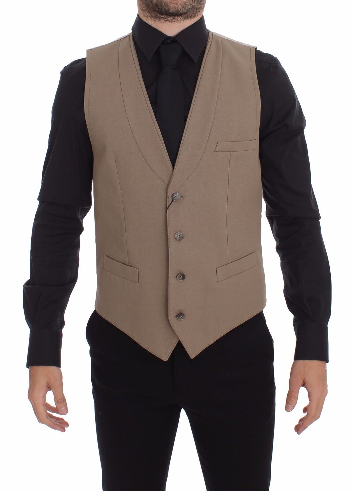 Elegant Beige Cotton Dress Vest β Slim Fit - ventzia
