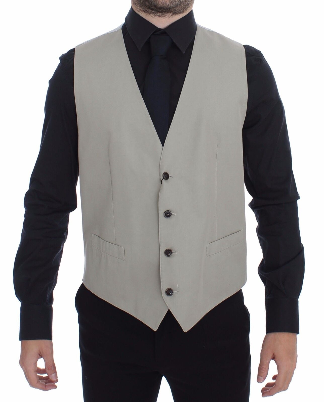 Elegant Beige Cotton Silk Dress Vest - ventzia