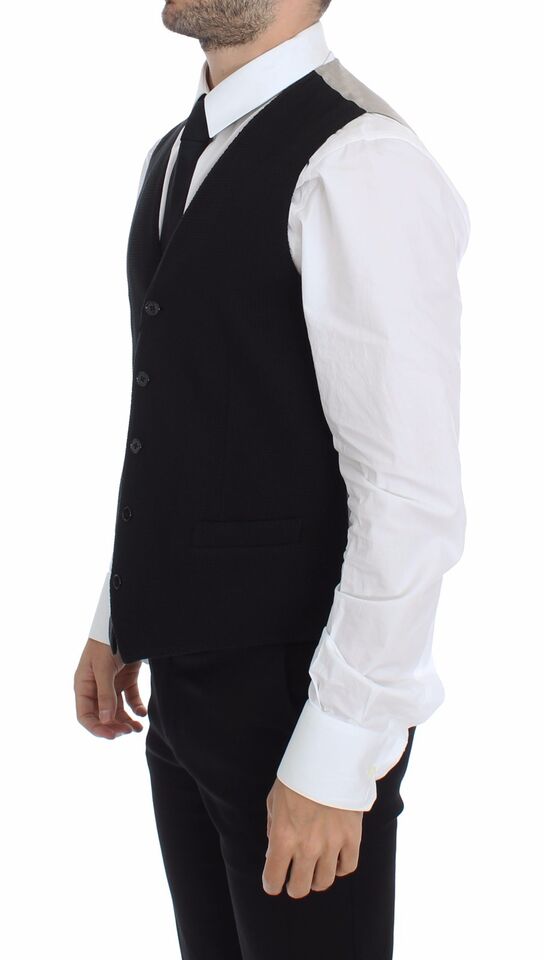 Elegant Black Silk Dress Vest - ventzia