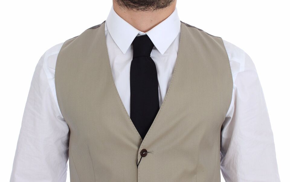 Elegant Beige Cotton Dress Vest - ventzia