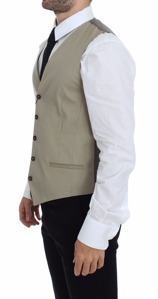 Elegant Beige Cotton Dress Vest - ventzia