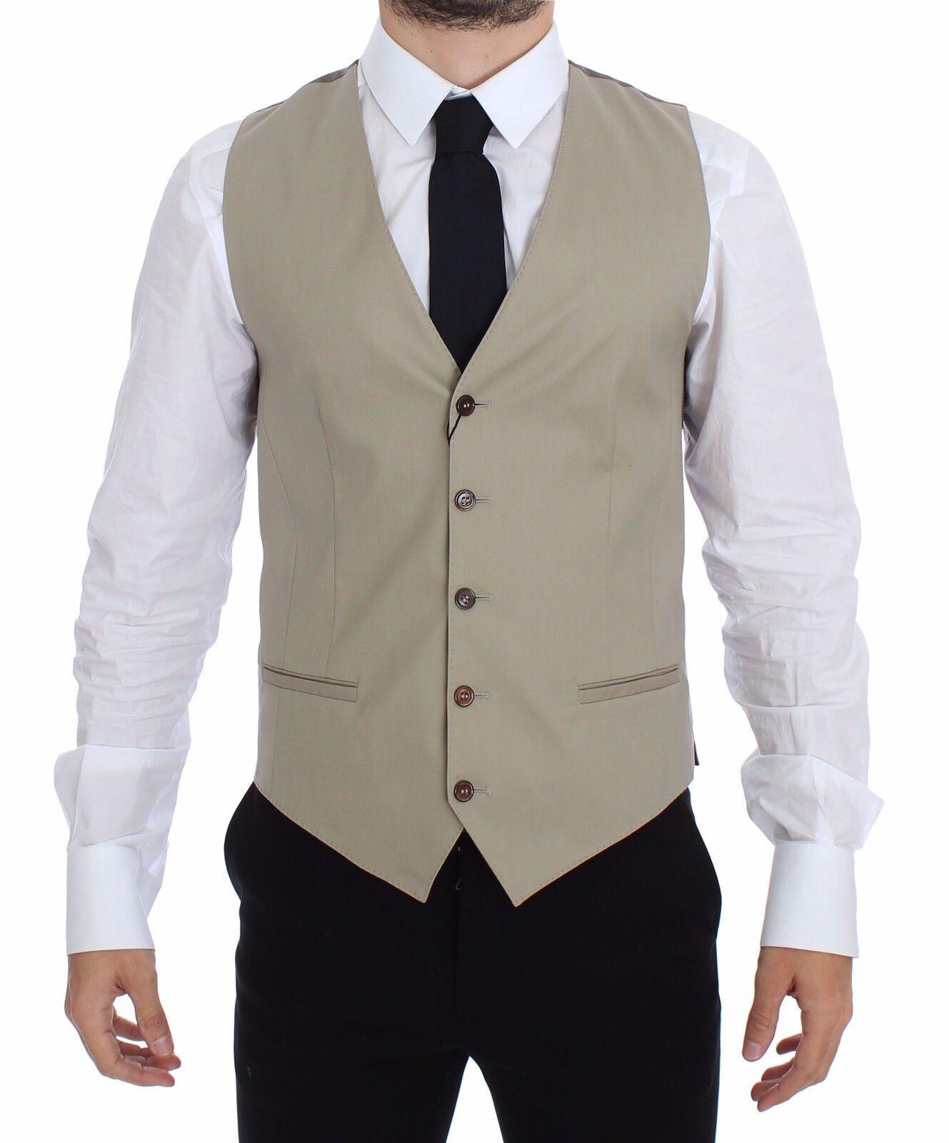Elegant Beige Cotton Dress Vest - ventzia