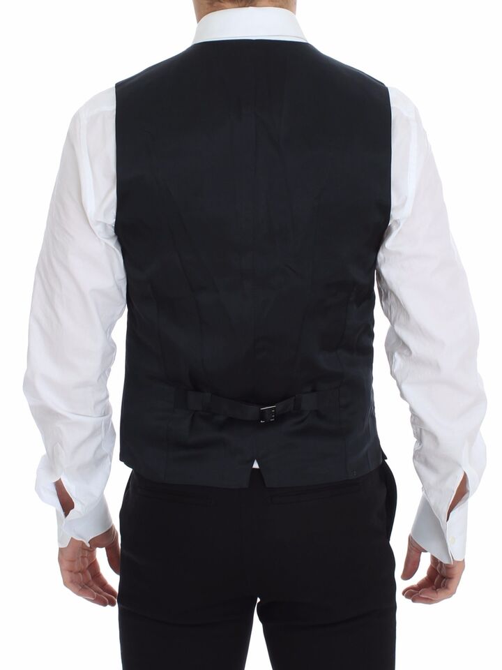 Elegant Blue Cotton Stretch Dress Vest - ventzia