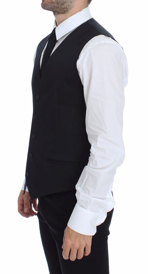 Elegant Blue Cotton Stretch Dress Vest - ventzia