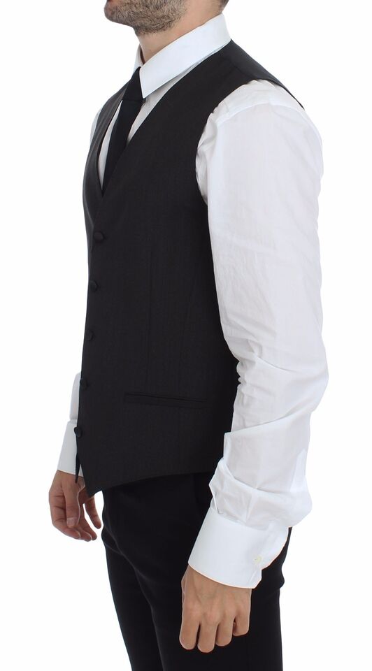 Classic Gray Wool Blend Dress Vest - ventzia