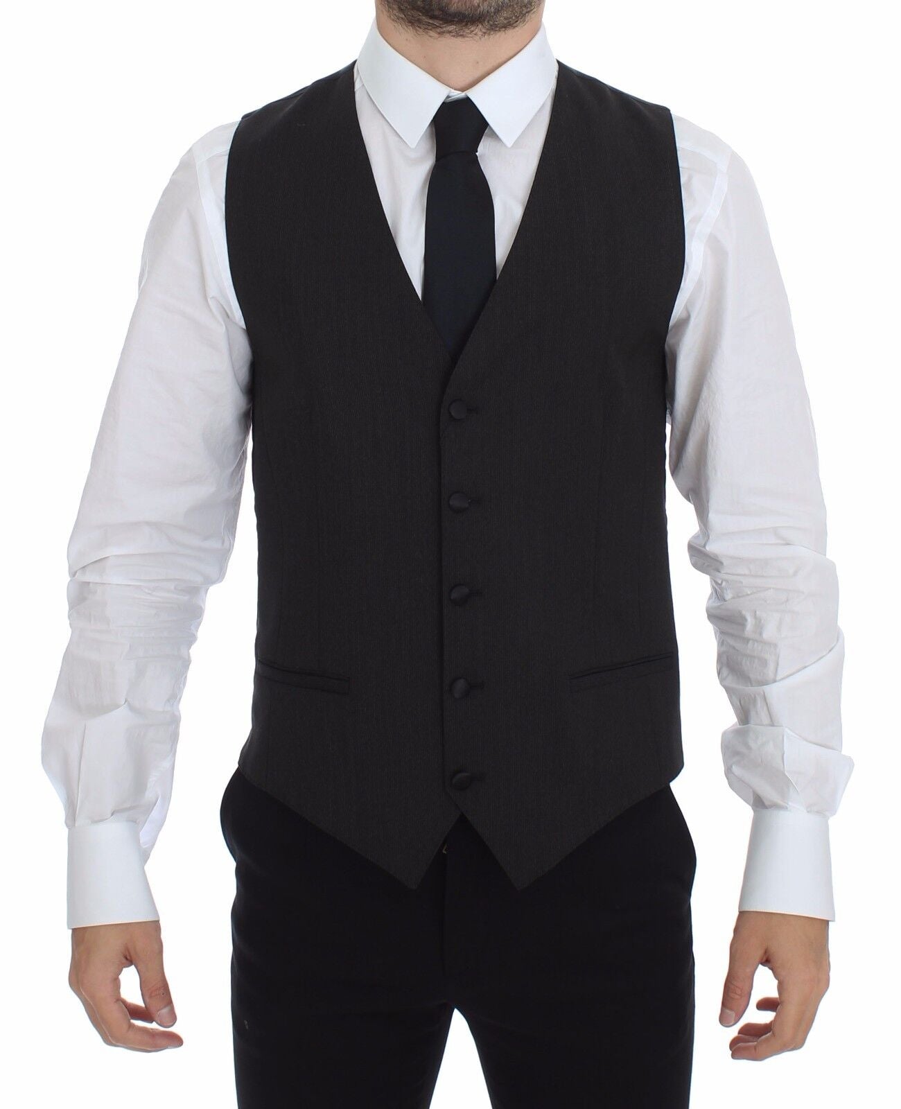 Classic Gray Wool Blend Dress Vest - ventzia