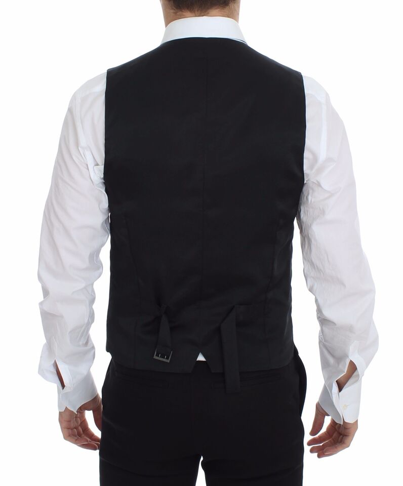 Elegant Gray Wool Stretch Dress Vest - ventzia