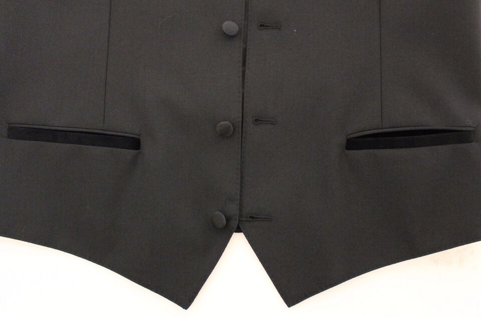 Elegant Black Wool Silk Dress Vest - ventzia