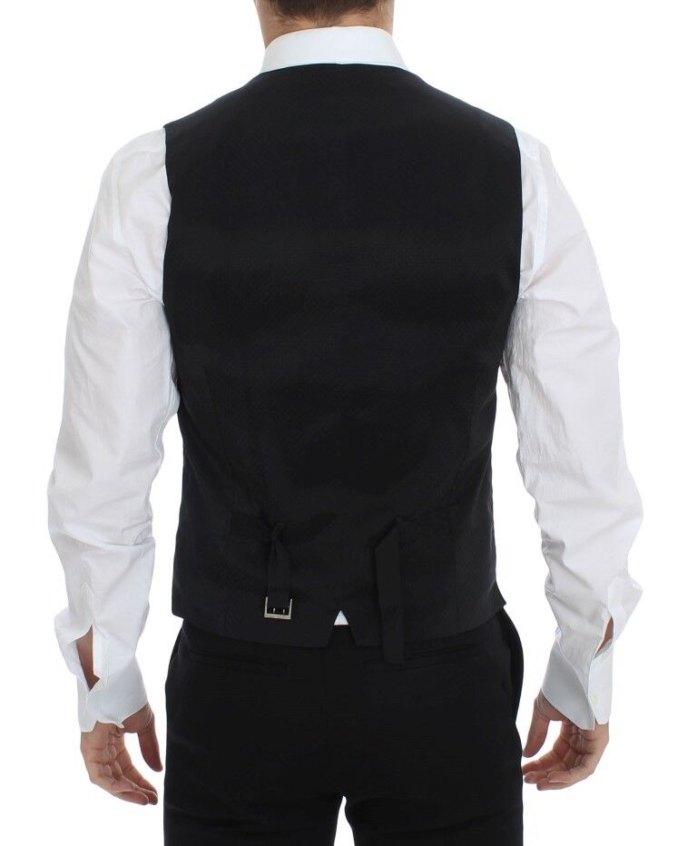 Elegant Black Wool Silk Dress Vest - ventzia