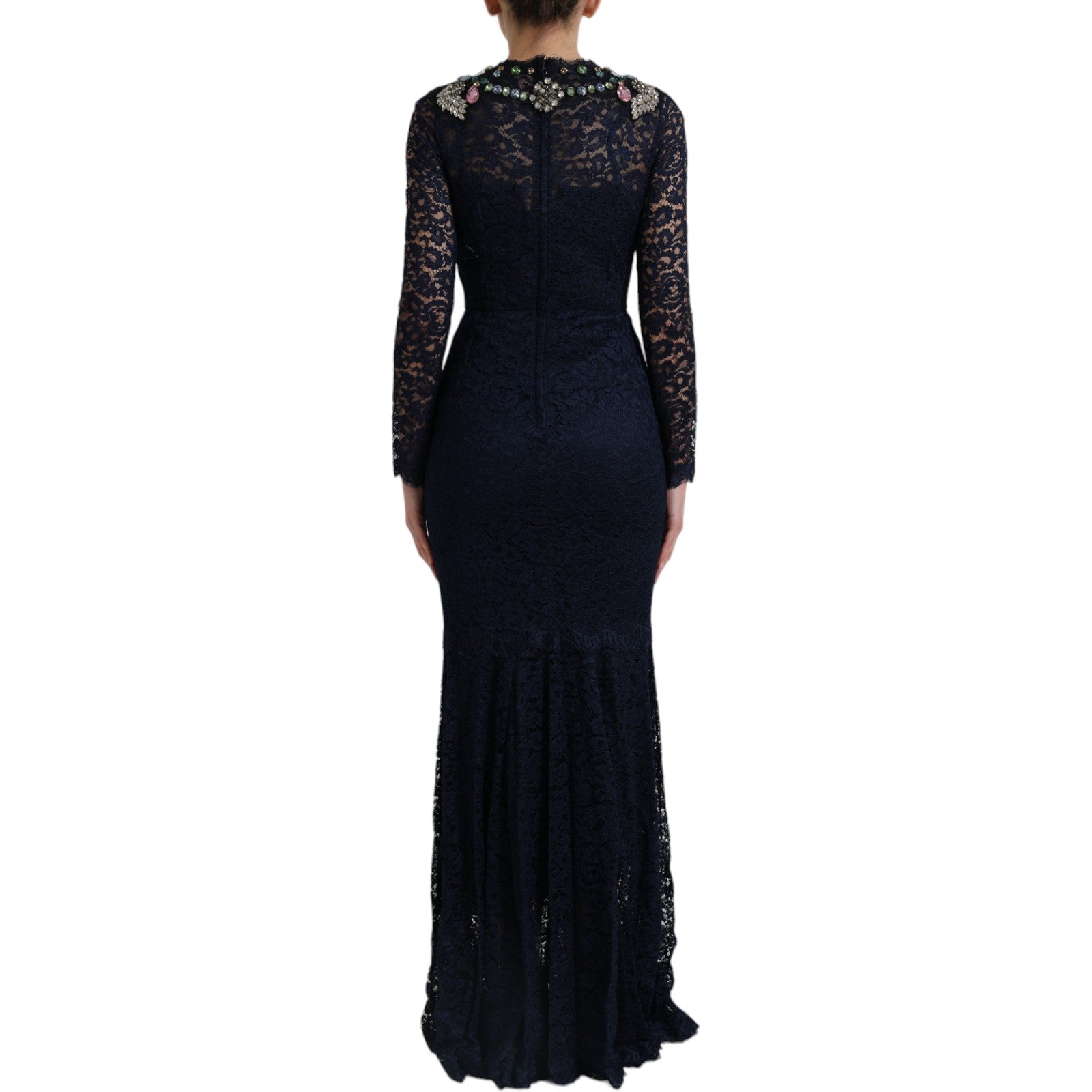 Crystal Embellished Navy Blue Flare Dress - ventzia