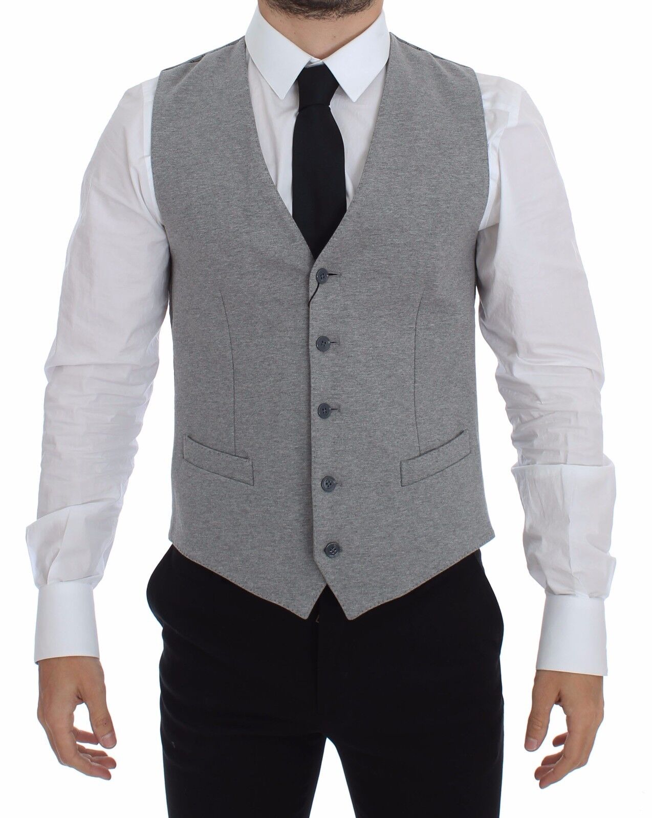 Elegant Gray Cotton Stretch Dress Vest - ventzia