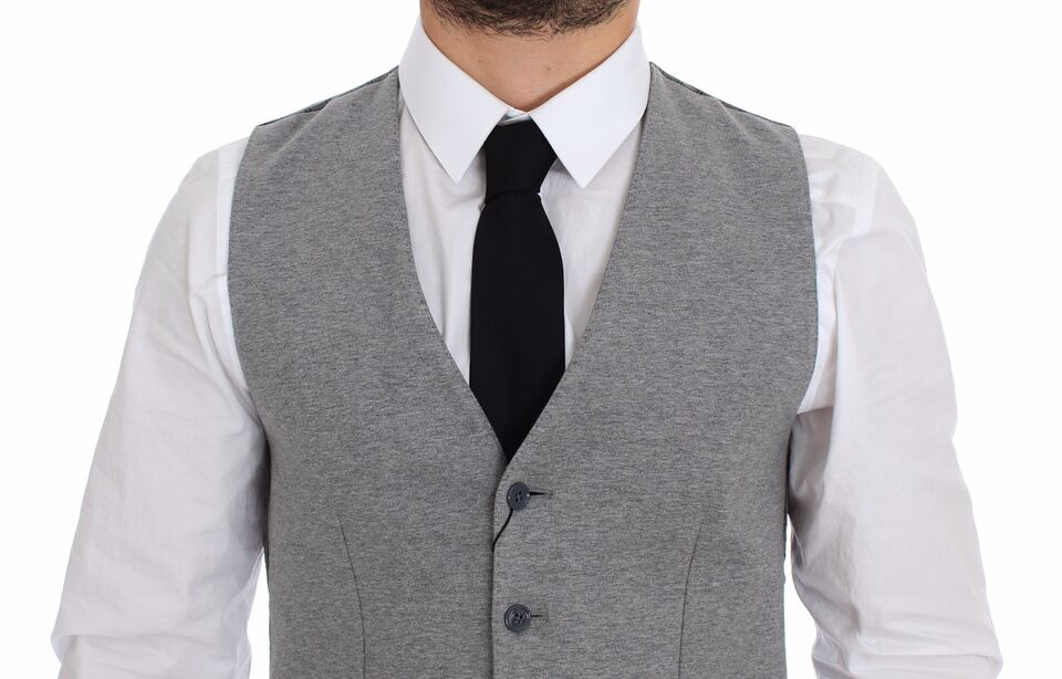Elegant Gray Cotton Stretch Dress Vest - ventzia