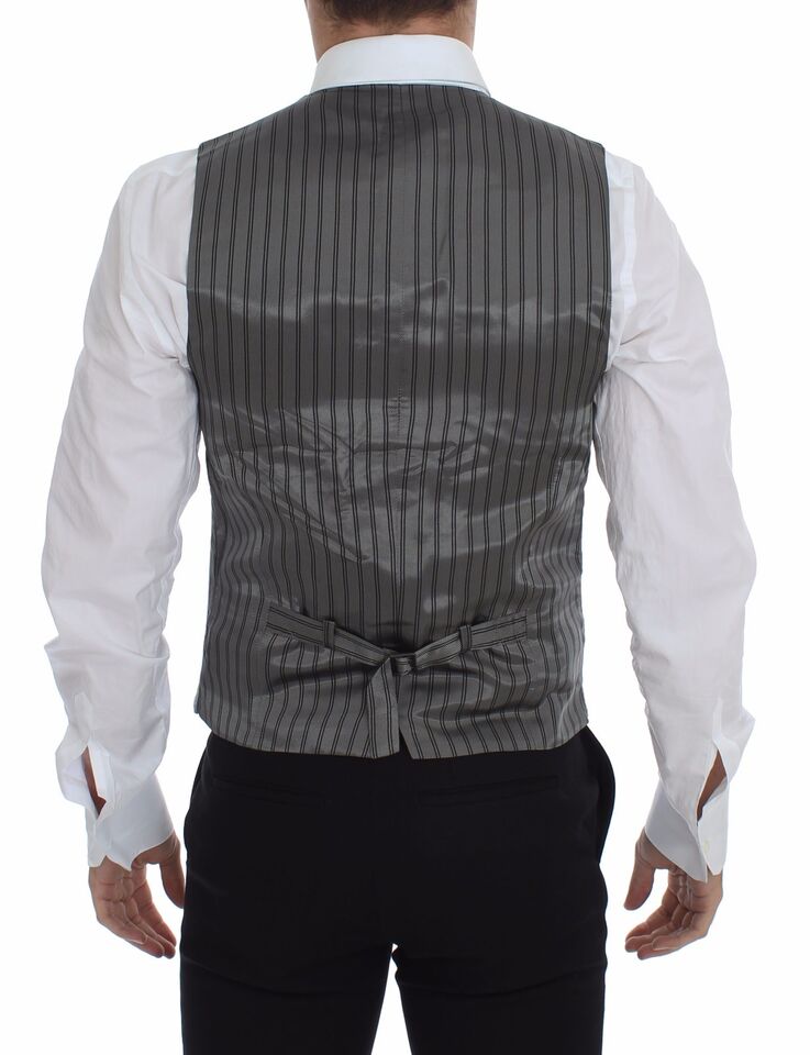 Elegant Gray Cotton Stretch Dress Vest - ventzia