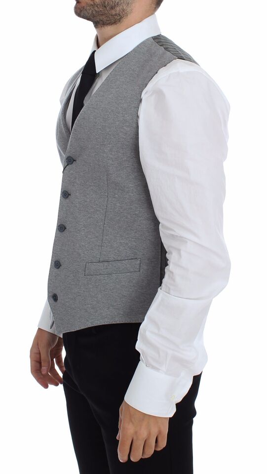 Elegant Gray Cotton Stretch Dress Vest - ventzia