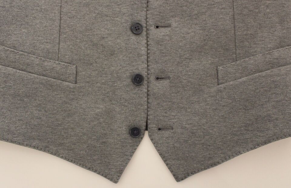 Elegant Gray Cotton Stretch Dress Vest - ventzia