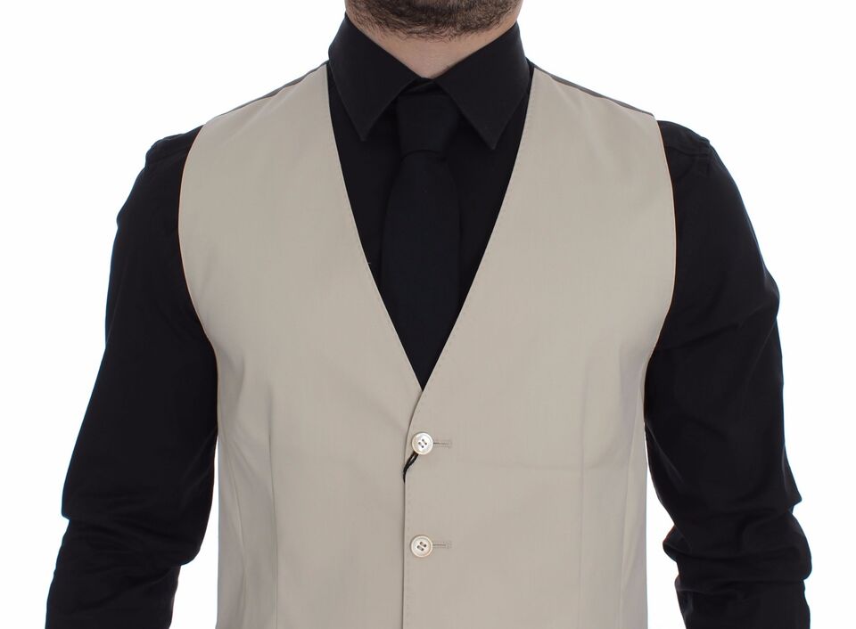 Elegant Beige Cotton Blend Dress Vest - ventzia