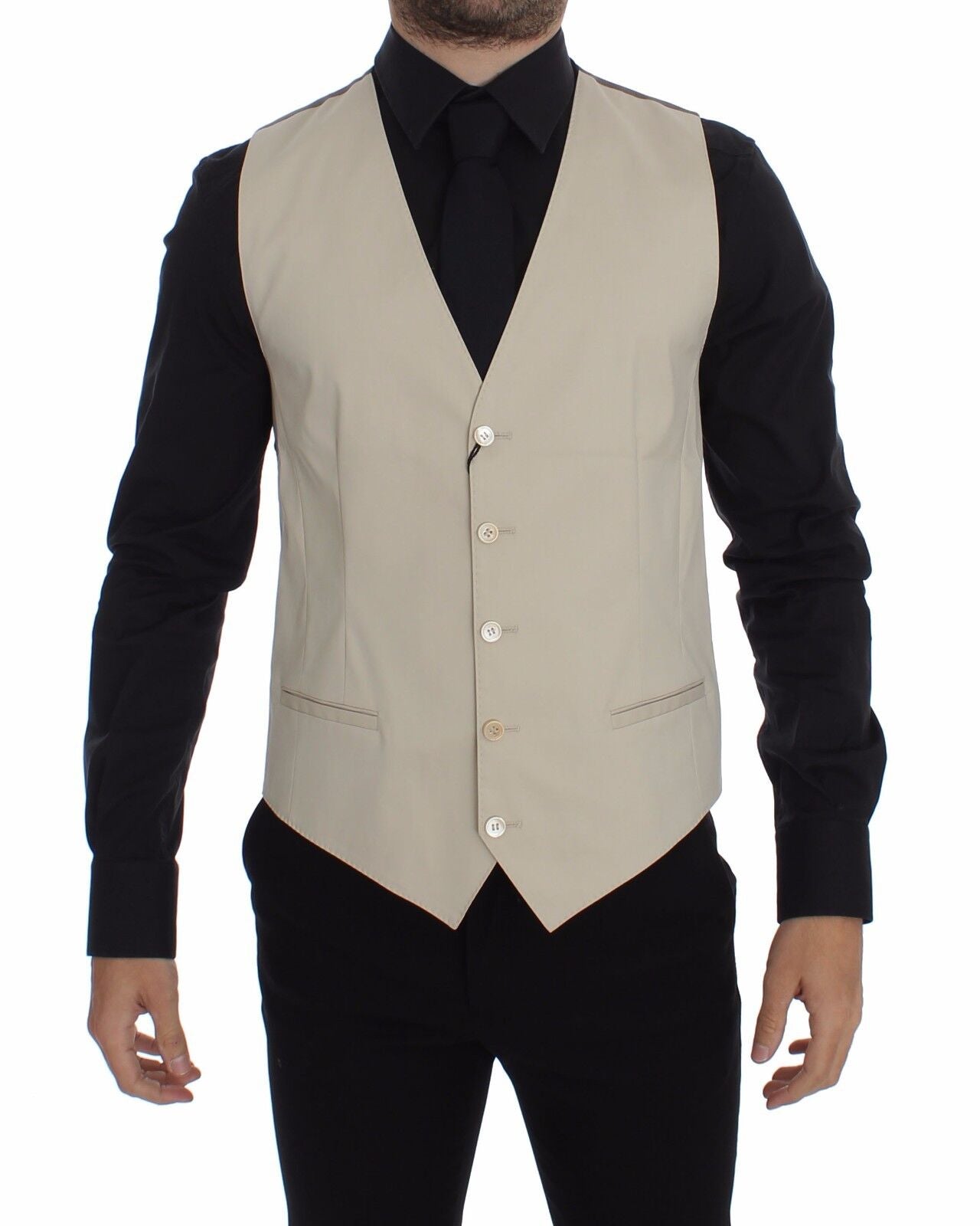 Elegant Beige Cotton Blend Dress Vest - ventzia